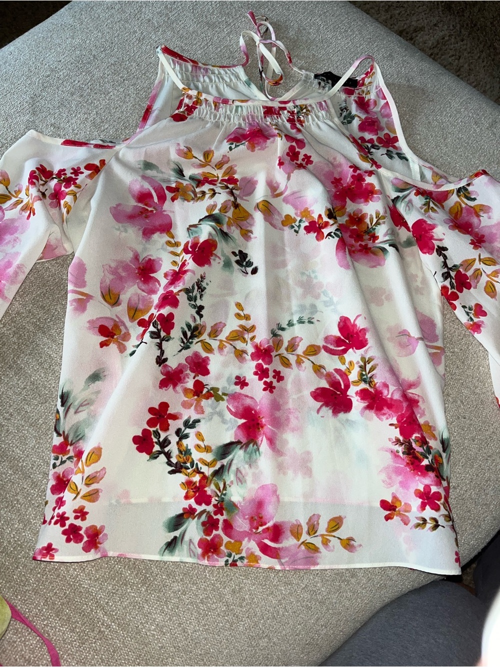 Sanctuary White Cold-Shoulder Blouse with Pink Floral Print
